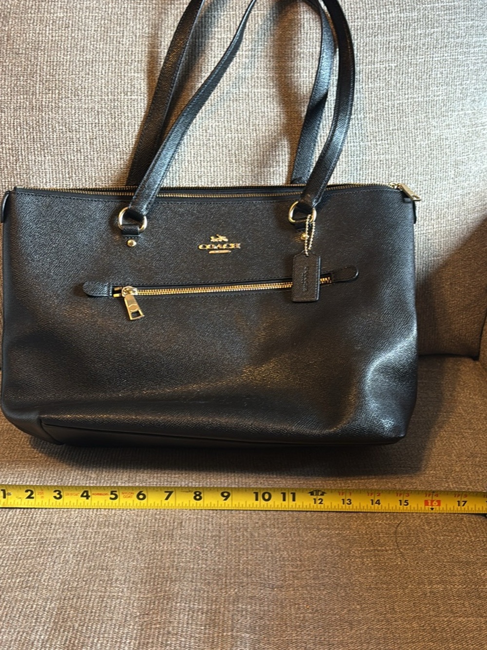 Coach Black Pebbled Leather Tote with Front Zip